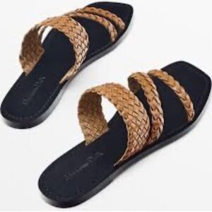 Massimo Dutti Braided Leather Slide Sandals - Brown and Black size 9